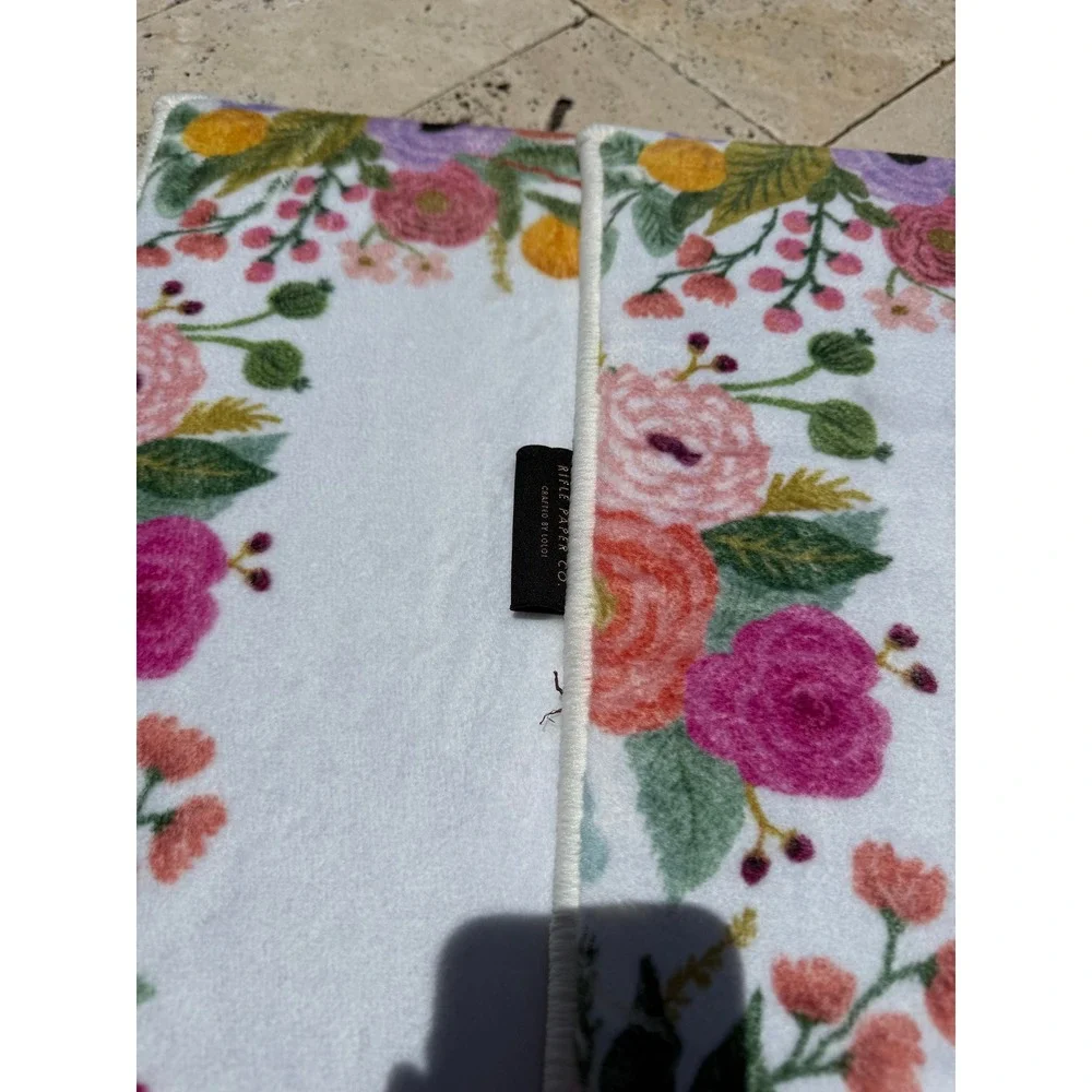 Rifle Paper Co x Loloi Floral Bath Rug Set 2 17x24 White Pink Botanical Garden